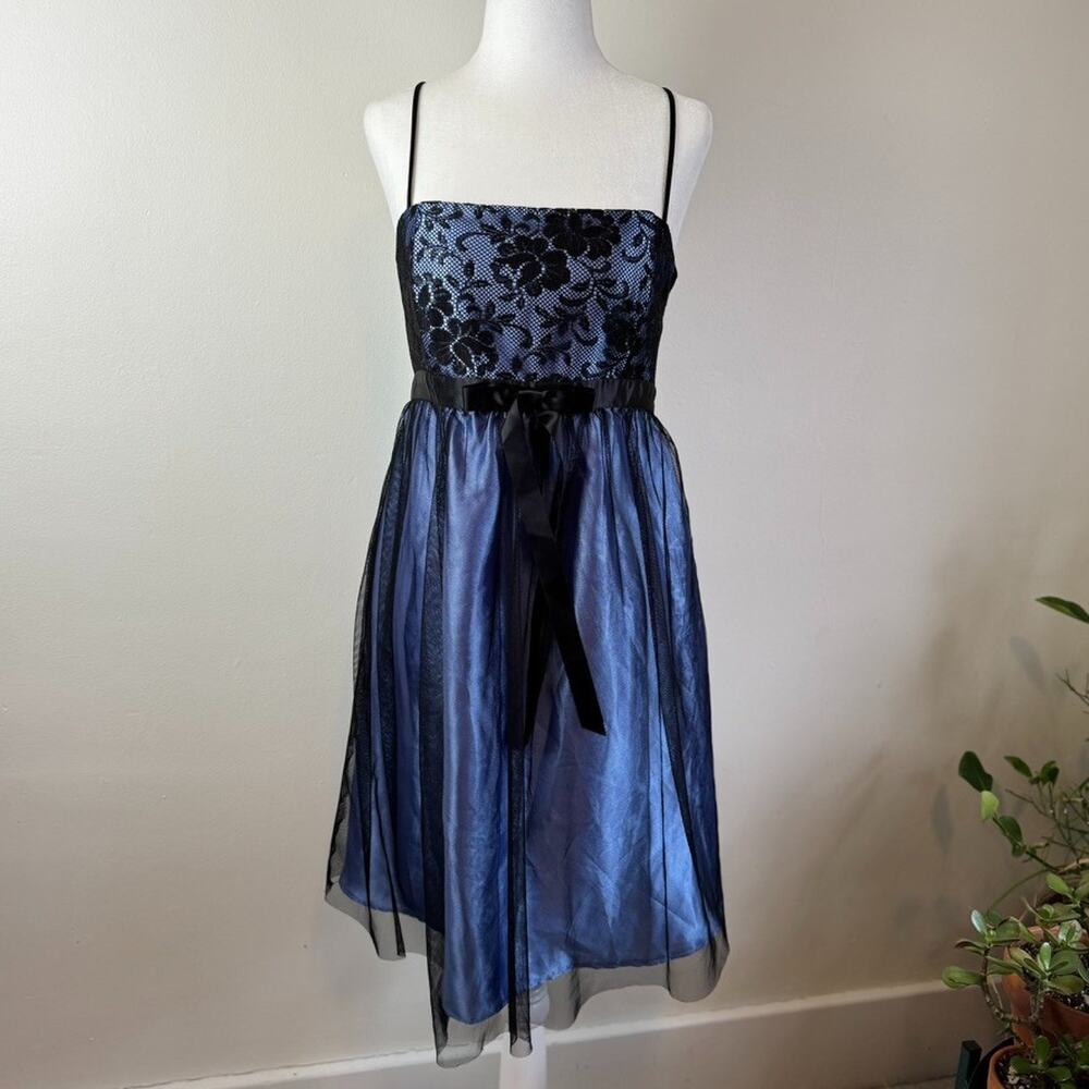 Vtg Y2K Jessica McClintock x Gunne Sax 7 6 S M Lace Bodice Blue Black Dress